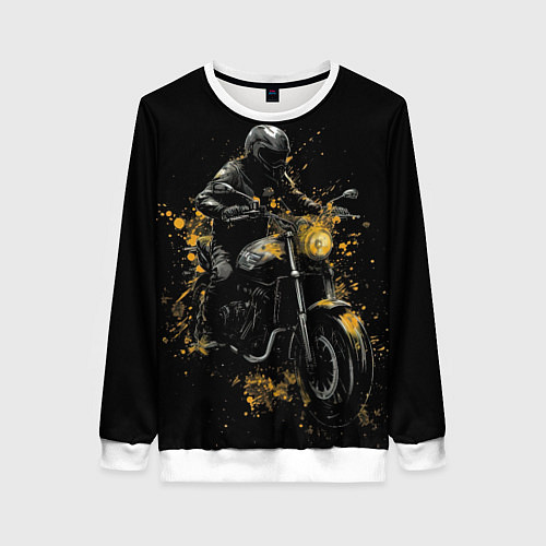 Женский свитшот Мотоциклист и желтые кляксы / 3D-Белый – фото 1