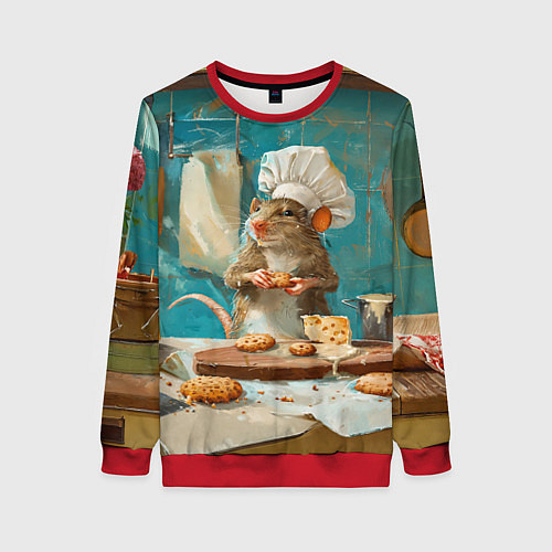 Женский свитшот Крыса шеф повар на кухне / 3D-Красный – фото 1
