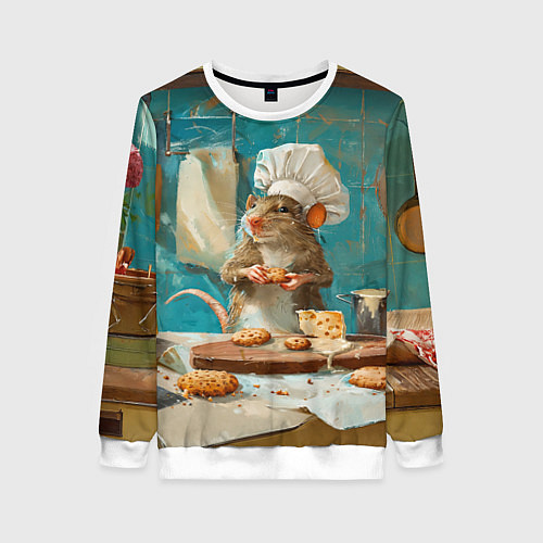 Женский свитшот Крыса шеф повар на кухне / 3D-Белый – фото 1