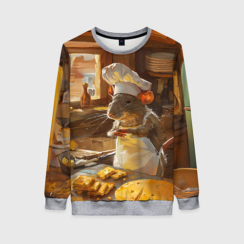 Женский свитшот Крыса повар готовит на кухне / 3D-Меланж – фото 1