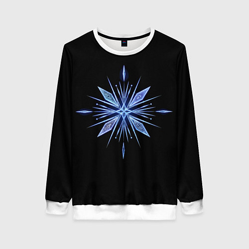 Женский свитшот Голубая снежинка на черном фоне / 3D-Белый – фото 1