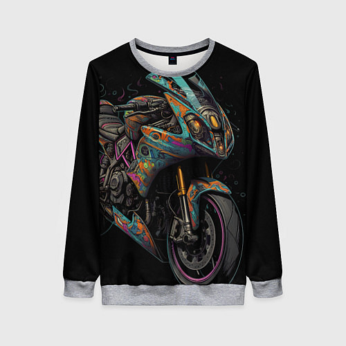 Женский свитшот Темный мотоцикл на черном фоне / 3D-Меланж – фото 1