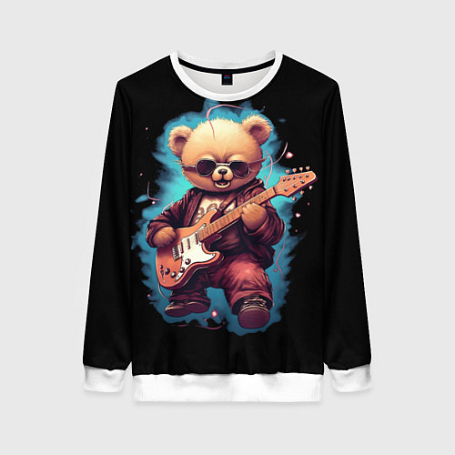 Женский свитшот Плюшевый медведь музыкант с гитарой / 3D-Белый – фото 1