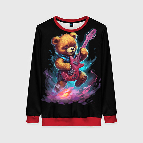 Женский свитшот Большой плюшевый медведь играет на гитаре / 3D-Красный – фото 1