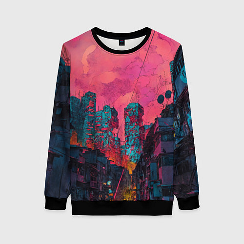 Женский свитшот Абстрактный город в неоновых цветах / 3D-Черный – фото 1