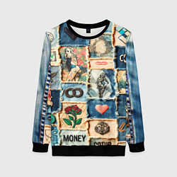 Женский свитшот Баксы и девушки на дениме - пэчворк