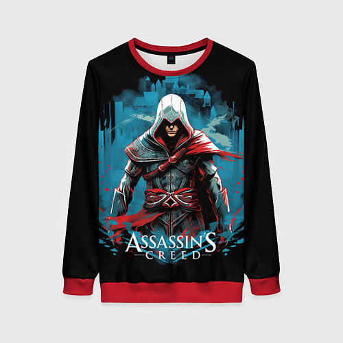 Женский свитшот Assassins creed холодный фон / 3D-Красный – фото 1