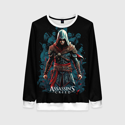 Женский свитшот Assassins creed черный фон / 3D-Белый – фото 1