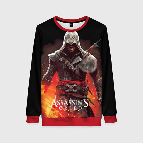 Женский свитшот Assassins creed огненный фон вокруг / 3D-Красный – фото 1