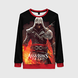 Свитшот женский Assassins creed огненный фон вокруг, цвет: 3D-красный