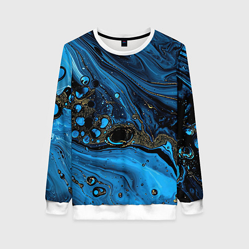 Женский свитшот Черные и синие сияющие волны / 3D-Белый – фото 1