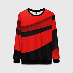 Женский свитшот Объемные волны абстракции и геометрии черно-красны