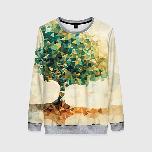 Женский свитшот Многоугольное дерево с листьями / 3D-Меланж – фото 1