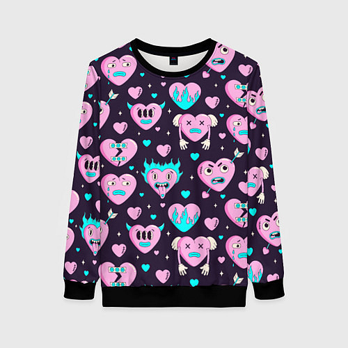 Женский свитшот Паттерн с арт сердцами / 3D-Черный – фото 1