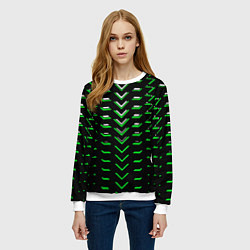 Свитшот женский Зелёно-белые полосы на чёрном фоне, цвет: 3D-белый — фото 2