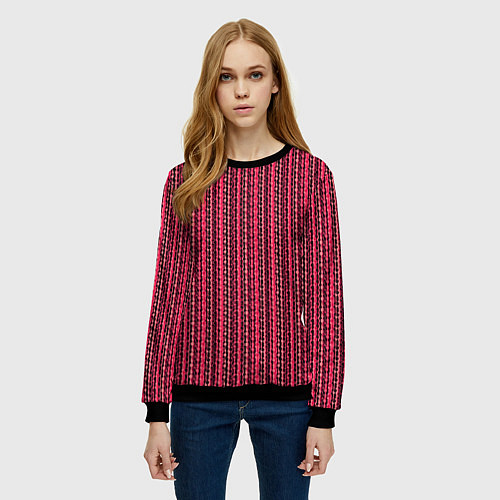 Женский свитшот Красно-розовый искажённые полосы / 3D-Черный – фото 3
