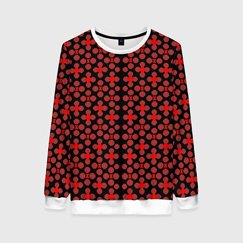 Женский свитшот Красные четырёхлистники на чёрном фоне / 3D-Белый – фото 1