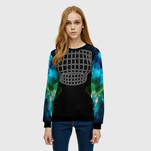 Женский свитшот Иллюзия сетчатого корсета груди / 3D-Черный – фото 3