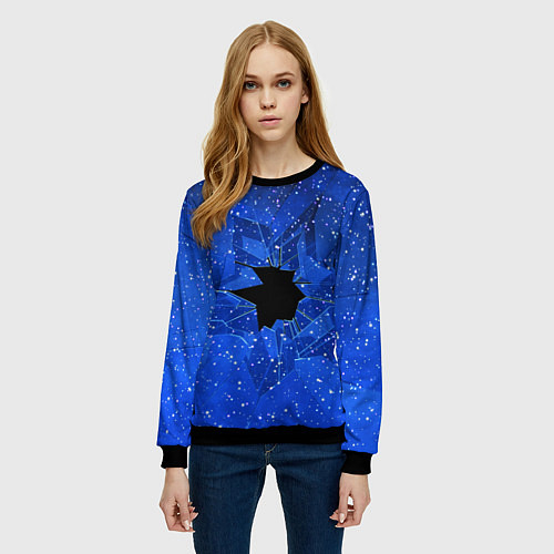 Женский свитшот Расколотое стекло - звездное небо / 3D-Черный – фото 3