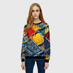 Свитшот женский Colorful denim patchwork - ai art, цвет: 3D-черный — фото 2