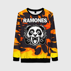 Свитшот женский Ramones рок панда и огонь, цвет: 3D-черный
