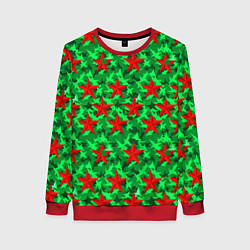 Свитшот женский Красные звезды победы на зеленом камуфляже, цвет: 3D-красный