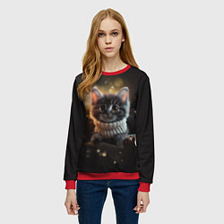 Свитшот женский Котенок в свитере - нейросеть, цвет: 3D-красный — фото 2