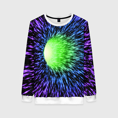 Женский свитшот Червоточина - градиентные лучи со свечением / 3D-Белый – фото 1