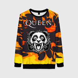 Свитшот женский Queen рок панда и огонь, цвет: 3D-черный