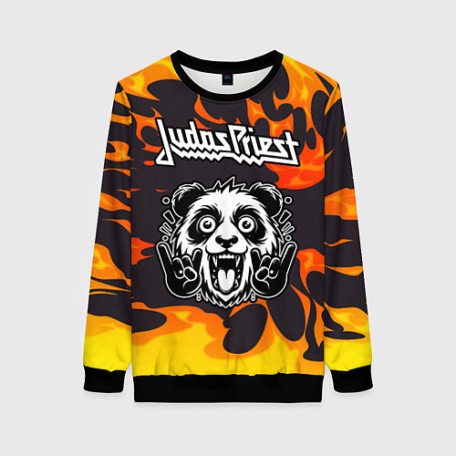 Женский свитшот Judas Priest рок панда и огонь / 3D-Черный – фото 1