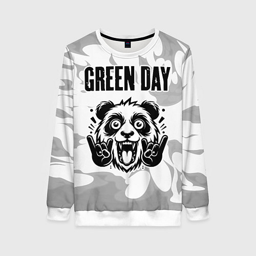 Женский свитшот Green Day рок панда на светлом фоне / 3D-Белый – фото 1