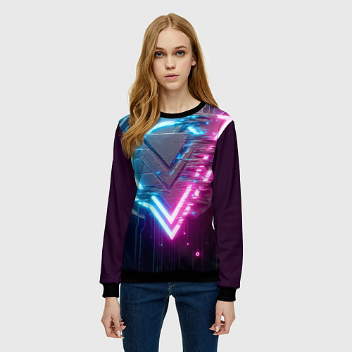 Женский свитшот Neon geometric abstraction - ai art / 3D-Черный – фото 3