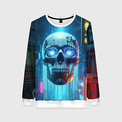 Свитшот женский Cyber skull - neon glow ai art, цвет: 3D-белый