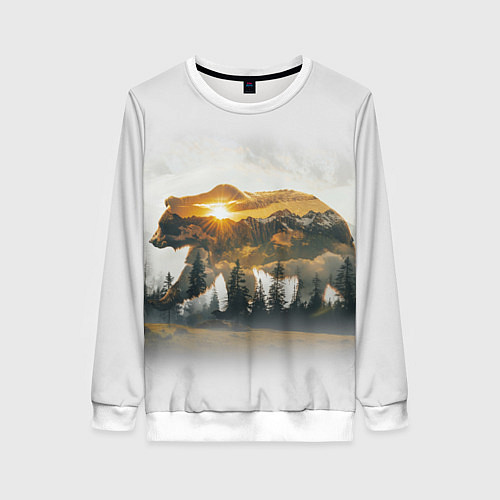 Женский свитшот Медведь и абстрактный лес / 3D-Белый – фото 1