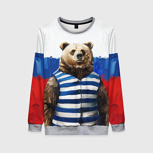 Женский свитшот Медведь и флаг России / 3D-Меланж – фото 1