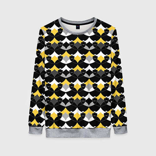 Женский свитшот Желто черный с белым геометрический узор / 3D-Меланж – фото 1