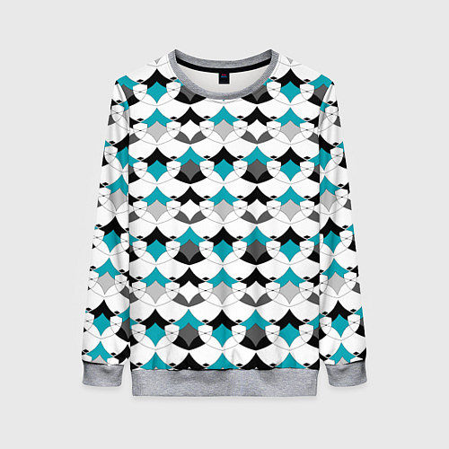 Женский свитшот Разноцветный черный голубой с белым геометрический / 3D-Меланж – фото 1