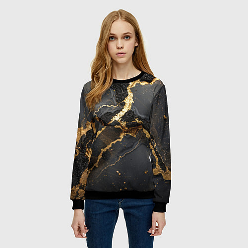 Женский свитшот Золото и черный агат / 3D-Черный – фото 3