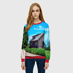 Свитшот женский Дом в деревне, цвет: 3D-красный — фото 2