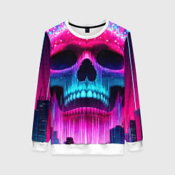 Свитшот женский Pixel skull blast brain - cyber city ai art, цвет: 3D-белый