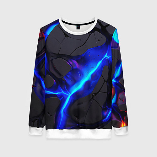 Женский свитшот Темный синий неон из разлома плит / 3D-Белый – фото 1