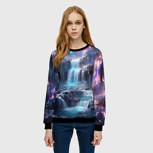 Женский свитшот Волшебный ночной водопад / 3D-Черный – фото 3