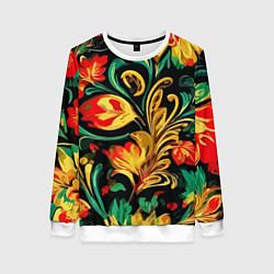 Свитшот женский Хохлома акварель, цвет: 3D-белый