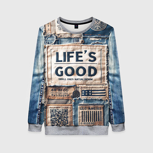 Женский свитшот Жизнь хороша-пэчворк / 3D-Меланж – фото 1