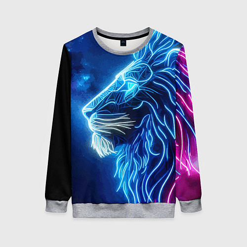 Женский свитшот Профиль космического неонового льва - нейросеть / 3D-Меланж – фото 1