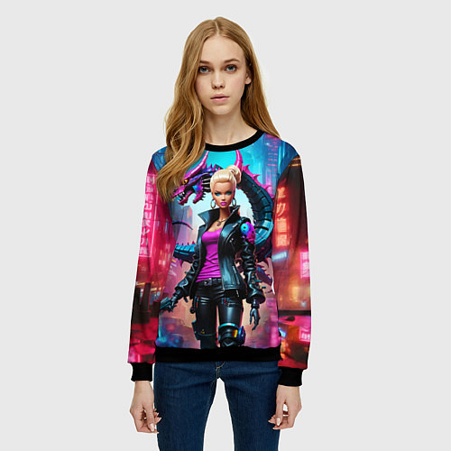 Женский свитшот Барби и дракон - киберпанк нейросеть / 3D-Черный – фото 3