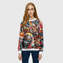 Свитшот женский Японская татуировка дракона тигра и самурая, цвет: 3D-белый — фото 2