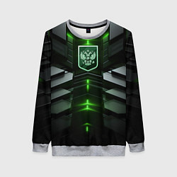 Женский свитшот Герб России и яркий зеленый неон