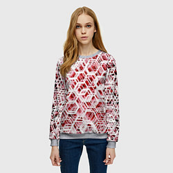 Свитшот женский Хаотичный гексагональный каркас в красном тумане, цвет: 3D-меланж — фото 2