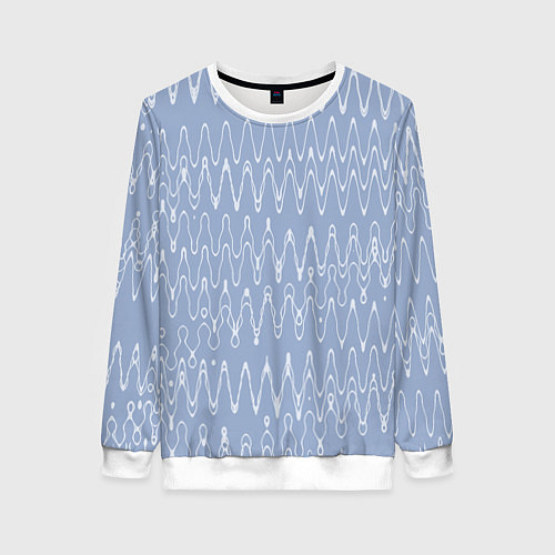 Женский свитшот Кривые линии серо-голубой / 3D-Белый – фото 1